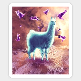 Outer Space Galaxy Cat With Llama Sticker